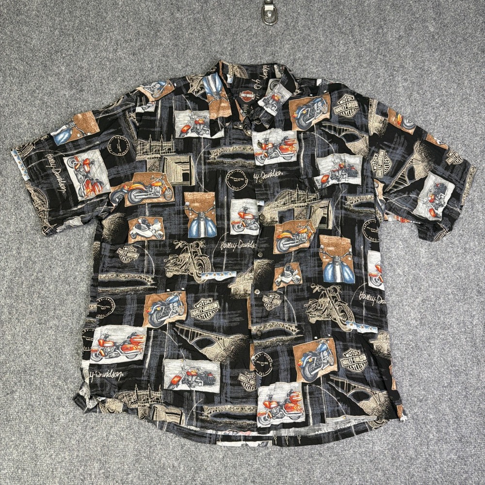 Men's Harley Davidson X Tori Richard Button Up Hawaiian Biker Shirt Size 2XL
